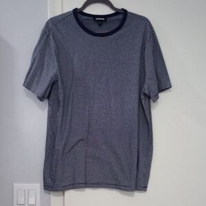Express Mens Navy and White Striped Tee Size L